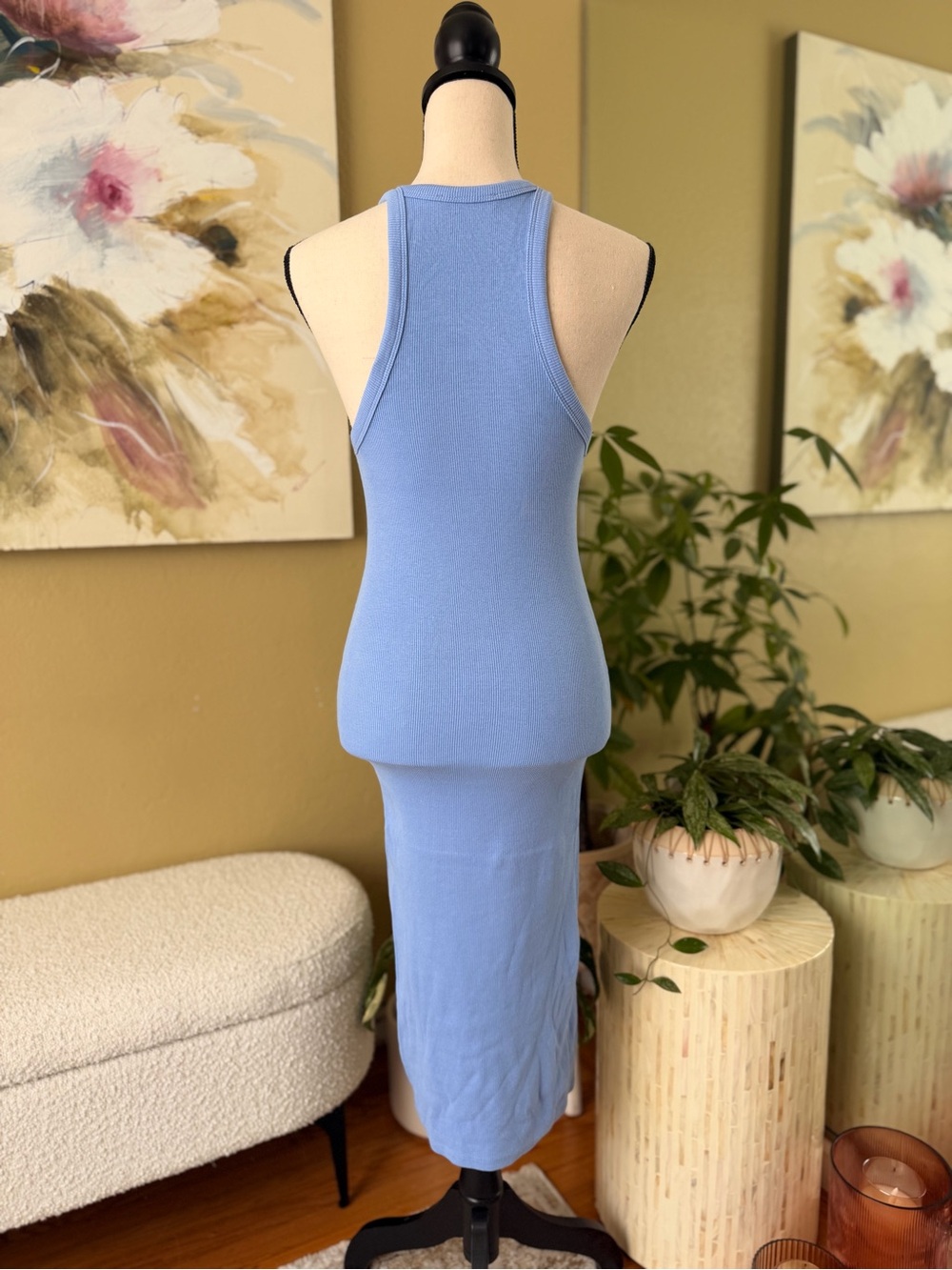 ** GREAT CONDITION ** Zara Light Blue Ribbed Tank Midi Dress Medium M - Picture 2 of 2